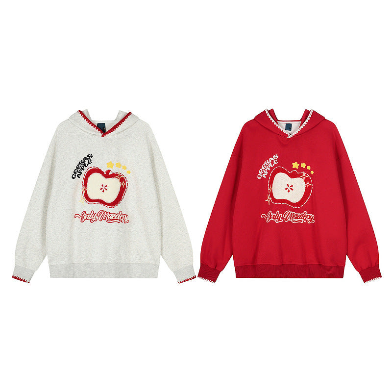 Christmas and New Year red apple embroidered hoodie