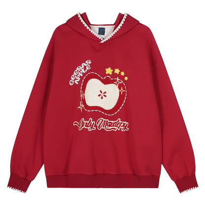 Christmas and New Year red apple embroidered hoodie
