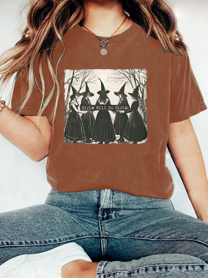 Girl is girl pattern round neck short sleeved shirt
