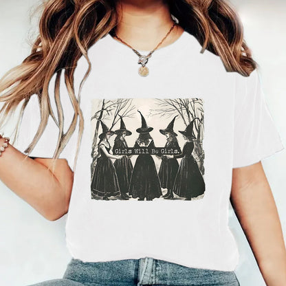 Girl is girl pattern round neck short sleeved shirt
