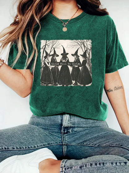 Girl is girl pattern round neck short sleeved shirt