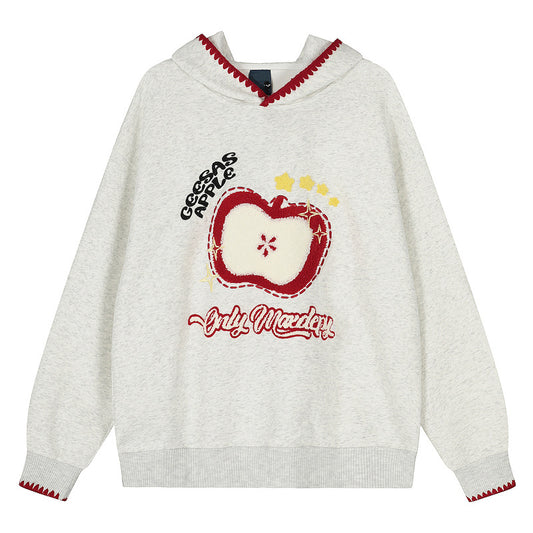 Christmas and New Year red apple embroidered hoodie